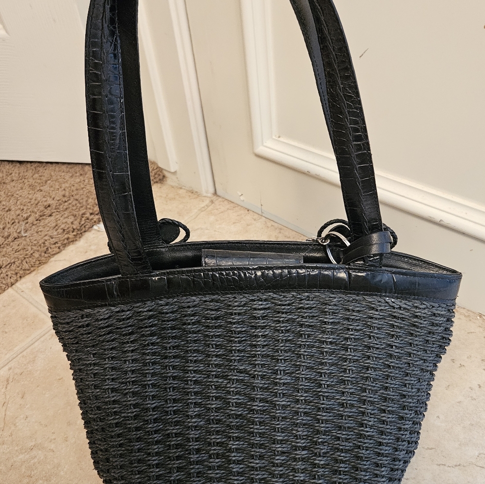 Brighton Black Woven Tote with Rhinestone Flower Accents - Picture 3 of 7